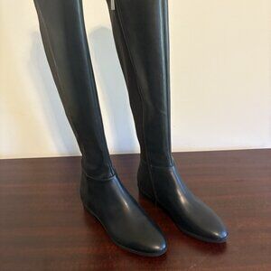 NIB Michael Kors BROMLEY Faux Leather Flat Boot Over the Knee Black 6M